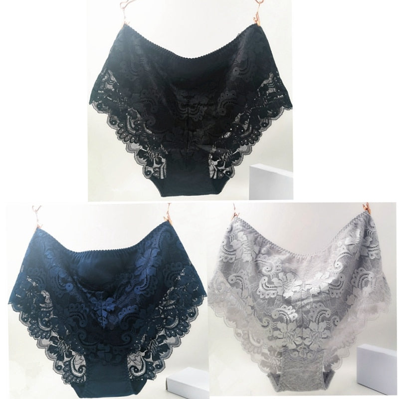 3Pcs/Lot Ropa Interior Femeni Briefs Plus Size 7XL Cotton Cutout Lace Lingeries  Intimates Women&#39;s Panties Underwears