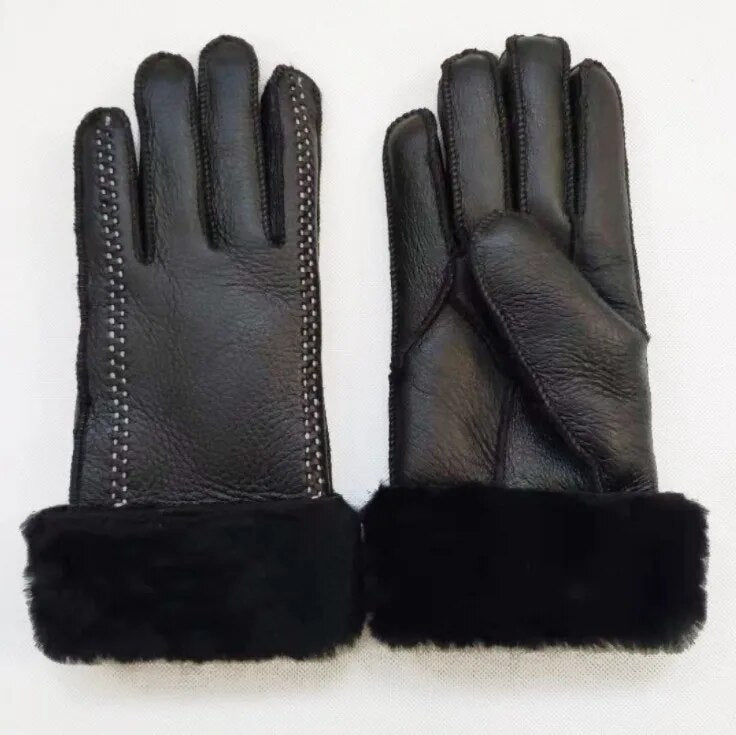 Super Warm Winter Gloves for Women Outdoor Cycling Sheep Leather Gloves Ladies Sheepskin Genuine Fur Guantes Mitten Full Fingers