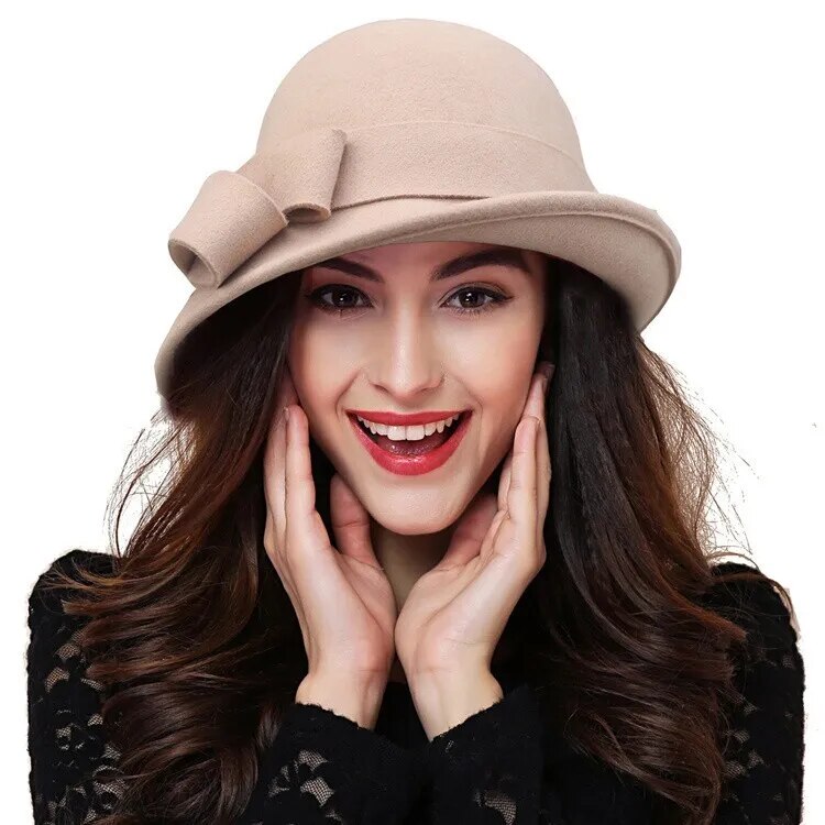 Winter Hat for Women 1920s Gatsby Style Flower Warm Wool Fedora Winter Cap Ladies Church Hats Cloche Bonnet Femme Felt Fedoras