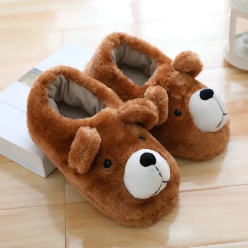 Cartoon Winter Bear Slippers Warm Plush Shoes Home Indoor Bedroom Slipper Ladies Shoes Boy/Girl