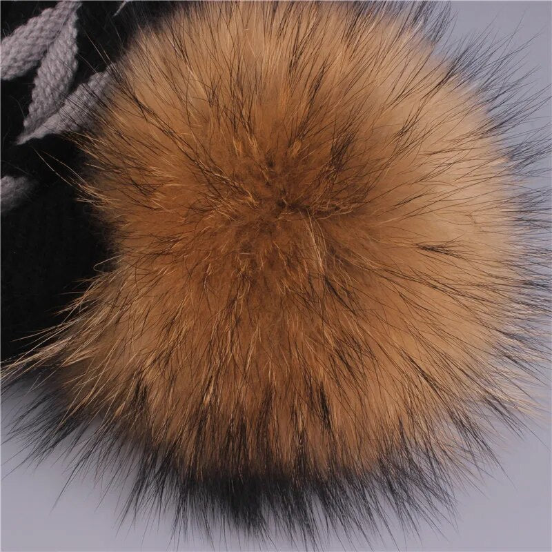 Xthree Double-deck Rabbit fur Knitted winter hat for women Real  Fur Pom pom Hat Female hat cap For girl Skullies Beanies