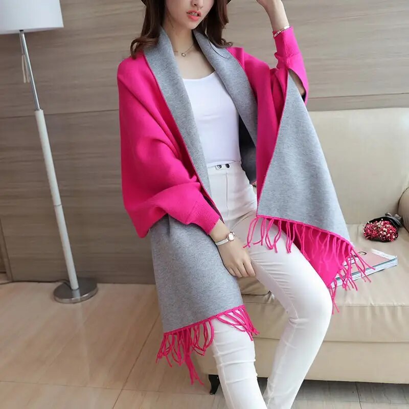 Women's Sweaters Cardigan Tassel Shawl Cape Jacket Long Sleeve Open Stitch Fashion Casual Loose Autumn Winter Coat