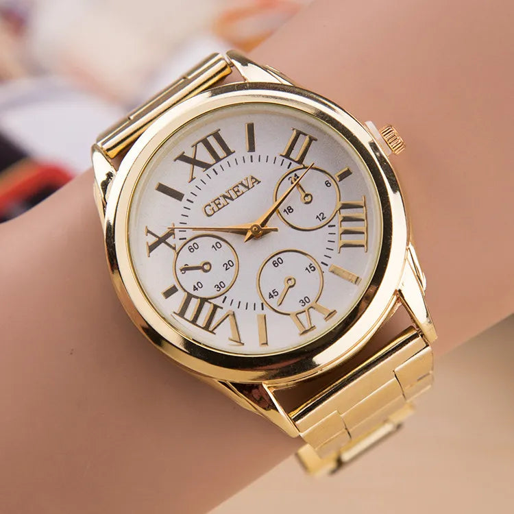 2023 New Brand 3 Eyes Gold Geneva Casual Quartz Watch Women Stainless Steel Dress Watches Relogio Feminino Ladies Clock Hot Sale