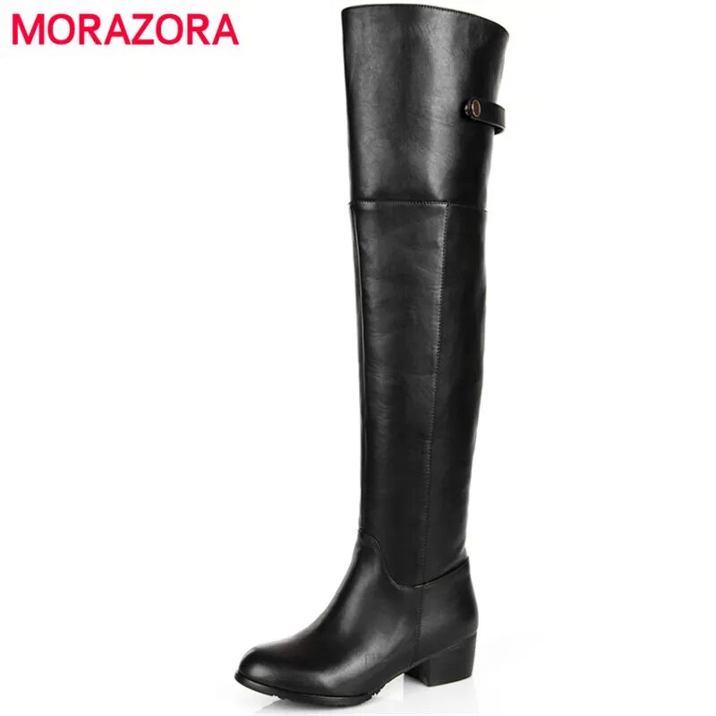 MORAZORA 2021 Genuine leather + PU womens boots in autumn winter fashion shoes over the knee boots solid zipper size 34-45