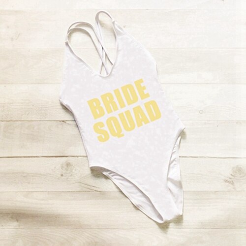 BRIDE SQUAD Women One Piece Swimsuit High Cut team bride swimwear Bathing Suit Black Monokini Bodysuit Beachwear Maillot De Bain