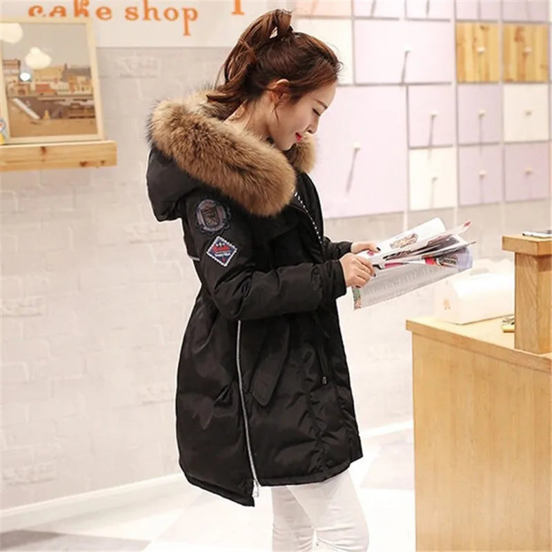 2019 Winter Jacket Women White Parka Jackets Natural Fur Collar Female Winter Coat Women Parkas Large Fur Female Down Jacket