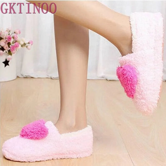 Retail!!! Lovely Ladies Home Floor Soft Women indoor Slippers Outsole Cotton-Padded Shoes Female Cashmere Warm Casual Shoes