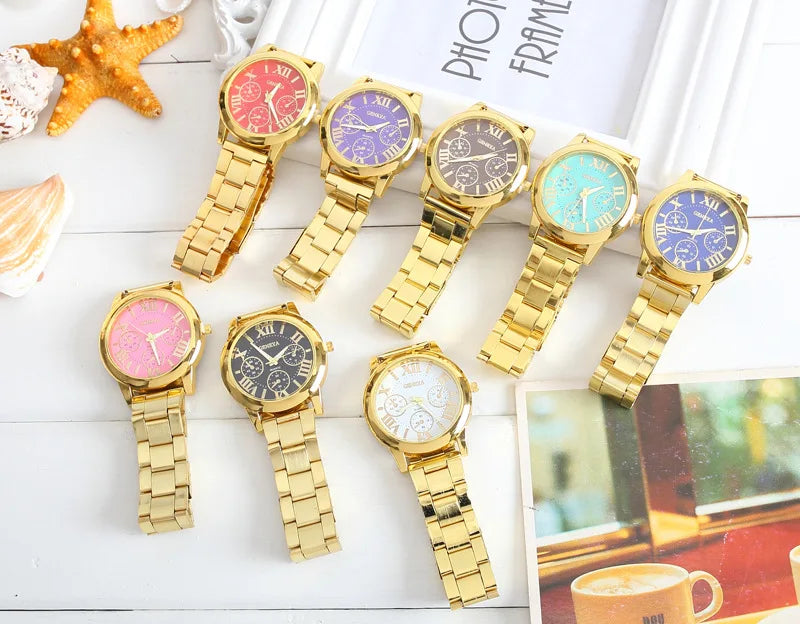 2023 New Brand 3 Eyes Gold Geneva Casual Quartz Watch Women Stainless Steel Dress Watches Relogio Feminino Ladies Clock Hot Sale