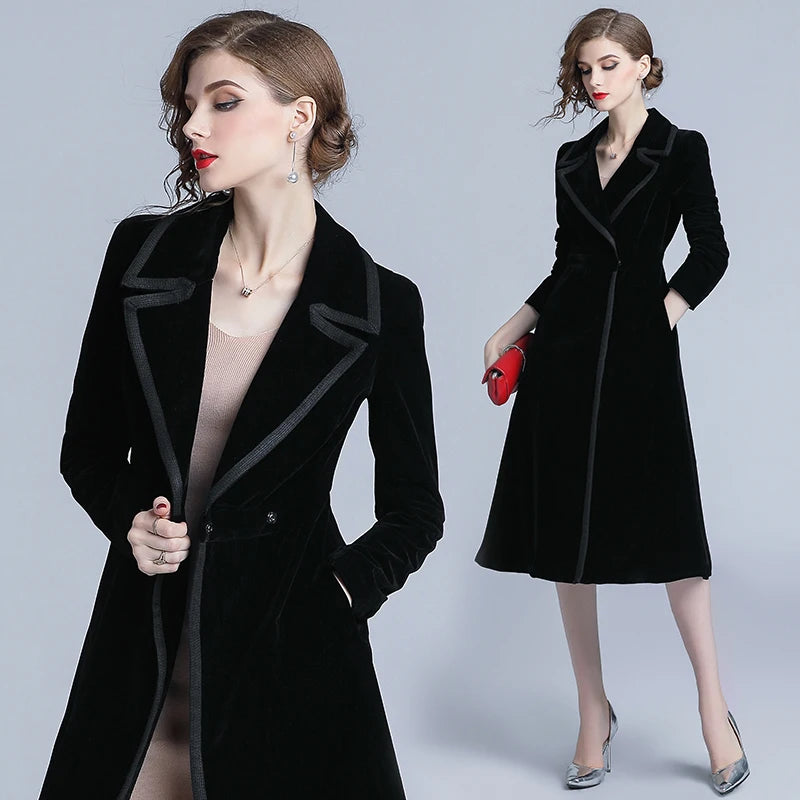 Luxury Black Velvet Long Winter Coat Casacas Para Mujer Invierno 2022 Gothic Long Sleeves Women Coat Casaco Feminino K315