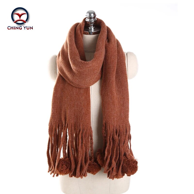 CHING YUN New winter pure cashmere fringed ball decorative scarf fashion woman warm scarf  lady shawls wholesale La bufanda