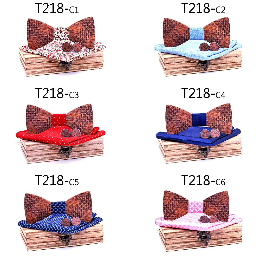 Wooden Bowtie Handkerchief Cufflinks Sets gravata noeud papillon gift for Mens Suit Wooden Bow Tie Bowknots Wedding Party Ties