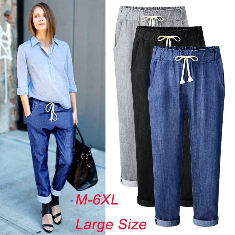 Harem Jeans Pants Womens High Waist Loose Straight Nine Pants Womens Comfortable Casual OL Pants 7900