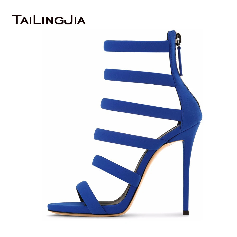 Sexy Blue Suede Strappy Sandal For Women Extreme High Heels Ladies Black Stiletto Party Evening Dress Summer Shoes Wholesale