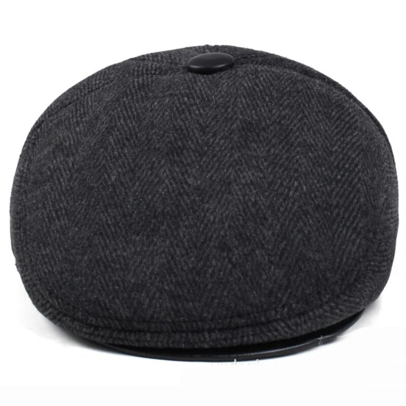 HT1852 Men Cap Hat Classic Autumn Winter Hat Vintage Flat Beret Cap Warm Ivy Newsboy Cap Casual Earflap Dad Hat Berets for Men