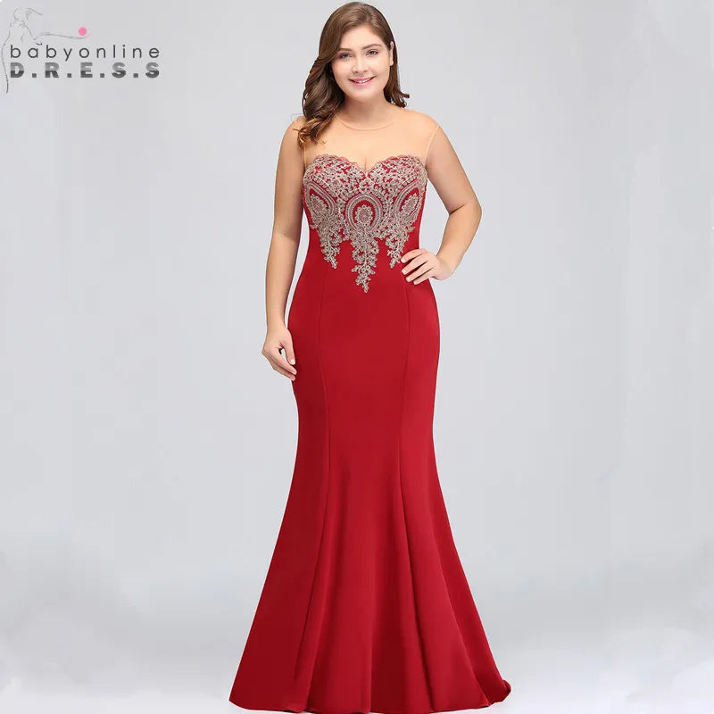 Robe de Soiree  Plus Size Mermaid Lace Long Evening Dress Sexy Transparent Back Evening Gown Vestido de Festa Longo