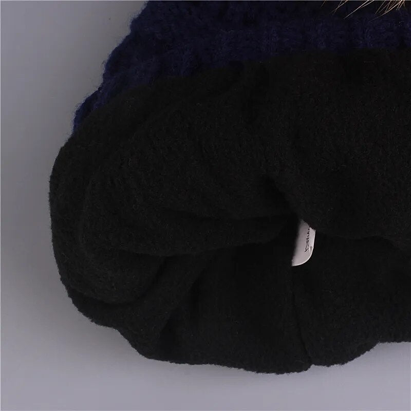 Xthree real fox fur pom poms ball Keep warm winter hat for women girl 's wool hat knitted beanies cap thick female cap