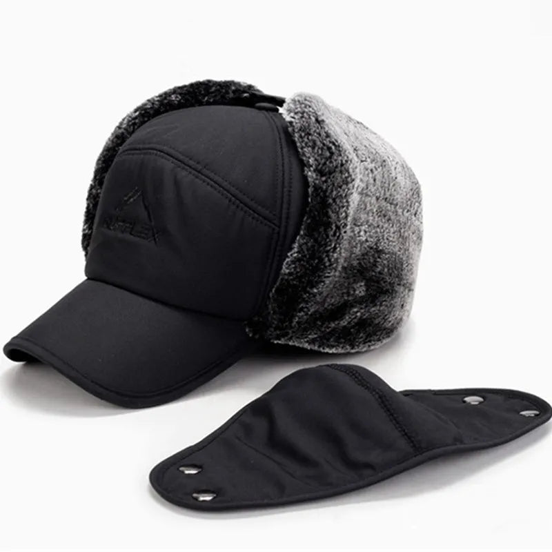 XdanqinX Men's Ear Protection Face Bomber Hats Thicker Plus Velvet Warm Women Winter Hat Resist The Snow Male Bone Cap Ski Hat