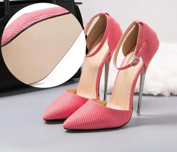 New 13/16cm Super High Heels Club Dress Shoes Female Pointed Toe Ankle Buckle Stiletto Heels OL Out Fits Club Party Shoes