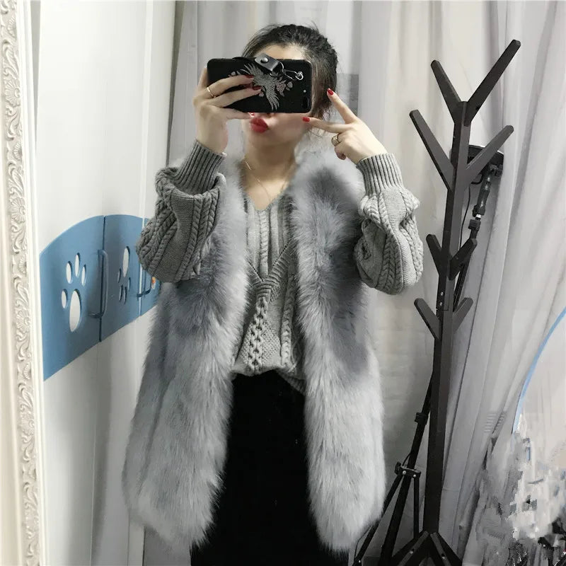 FOLOBE Winter Coat For Women Warm Fashion Women Faux Fur Vest Outerwear Female Soft Faux Fox Fur Coat Female Plus size S-2XL