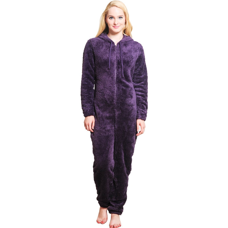 Winter Warm Pyjamas Women Onesies Fluffy Fleece Jumpsuits Sleepwear Overall Plus Size Hood Sets Pajamas Onesie For Women Adult