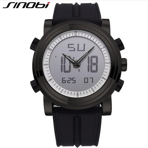 SINOBI Sports Watches Men Dual Display Analog Digital LED Electronic Quartz Wristwatches Men Multifunctional Waterproof Watch