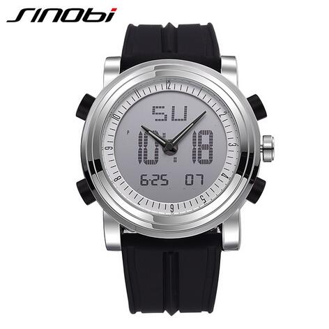 SINOBI Sports Watches Men Dual Display Analog Digital LED Electronic Quartz Wristwatches Men Multifunctional Waterproof Watch