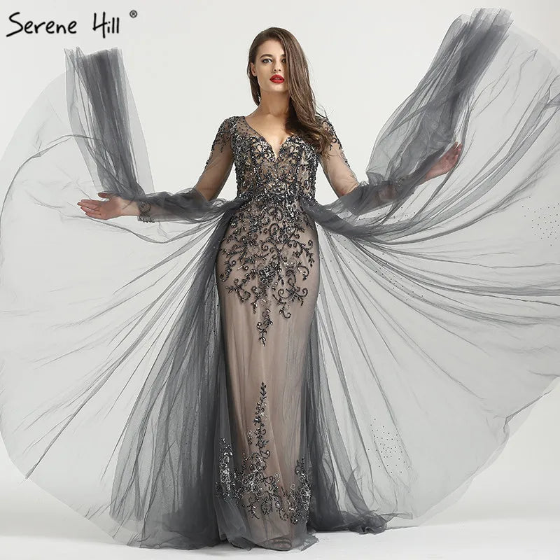 Serene Hill Green Sexy Mermaid  With Train Crystal Beaded Luxury Arabic Evening Dress Gowns For Woman Wedding Party 2023 LA6571