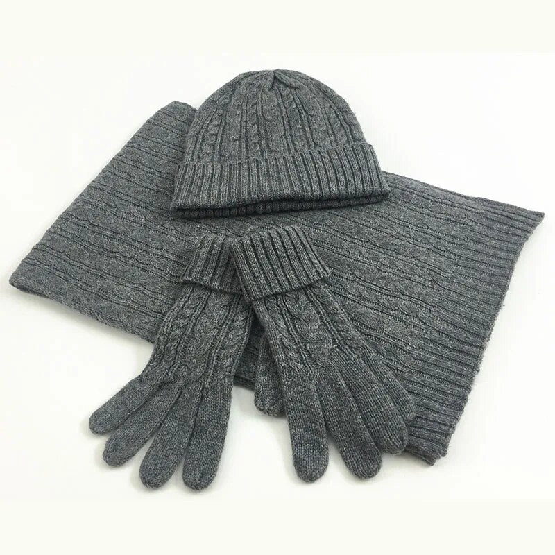 Knitted Winter Hats for Women's Hat Scarf Glove Set 3 Piece Sets Fashion Twist stripes Cap Gorros Bonnet Wool Beanie Skullies