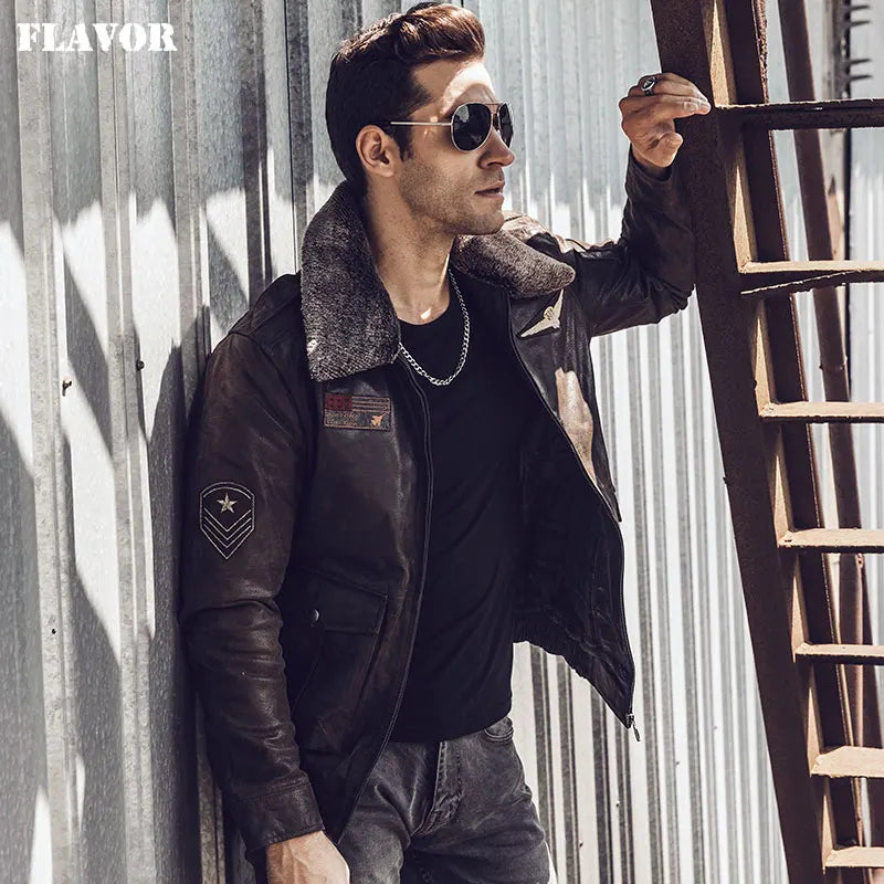 2017 Men's Retro Pilot Real Leather Jacket Motorcycle Male Winter Coat Pigskin Genuine Leather Aviator Jacket Bomber Jacket