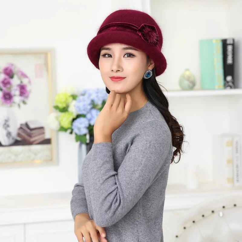 oZyc Wool Women Bowler Winter Hat Fedora Bucket Cloche Round Cap 1920s Vintage Camel Flower Fashion elegant girls Warm hat