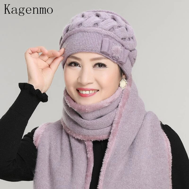 Kagenmo Rabbit Wool Knitted Yarn Hat The Elderly Hat Female Winter Hat Autumn & Winter Female Winter Warm Beret Thermal Fur Cap