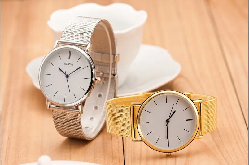 2023 New Famous Brand Silver Casual Geneva Quartz Watch Women Metal Mesh Stainless Steel Dress Watches Relogio Feminino Clock