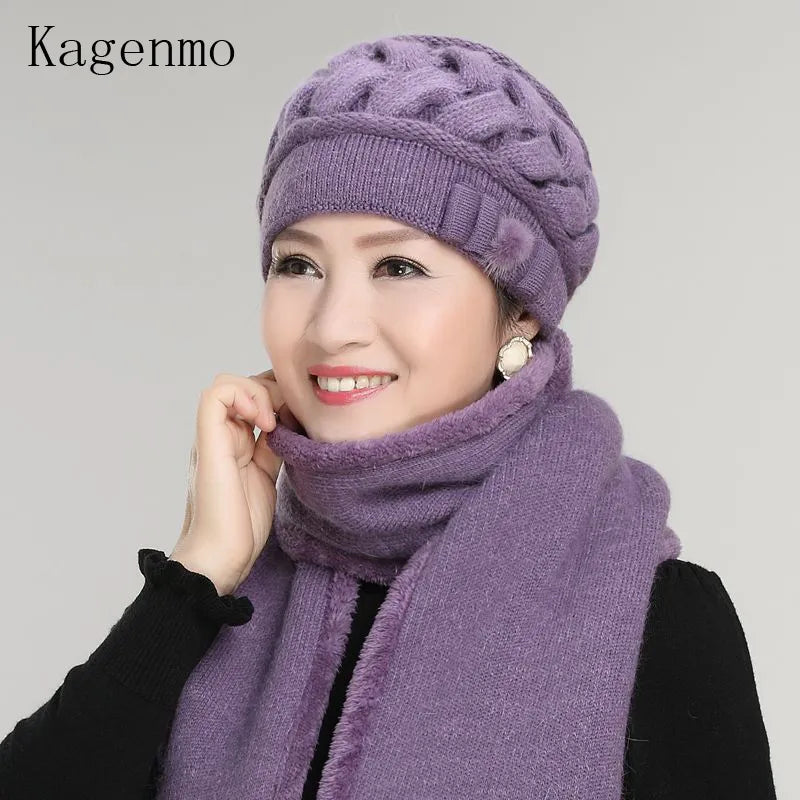 Kagenmo Rabbit Wool Knitted Yarn Hat The Elderly Hat Female Winter Hat Autumn & Winter Female Winter Warm Beret Thermal Fur Cap