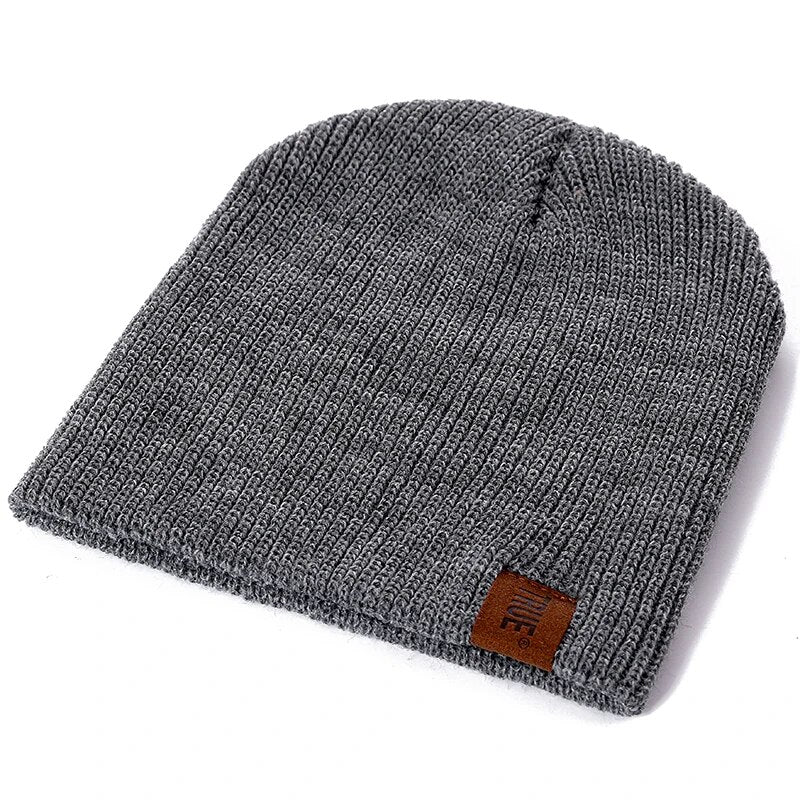 7 Colors PU Letter True Casual Beanies for Men Women Girl Boy Fashion Knitted Winter Hat Solid Hip-hop Skullies Hat Unisex Cap