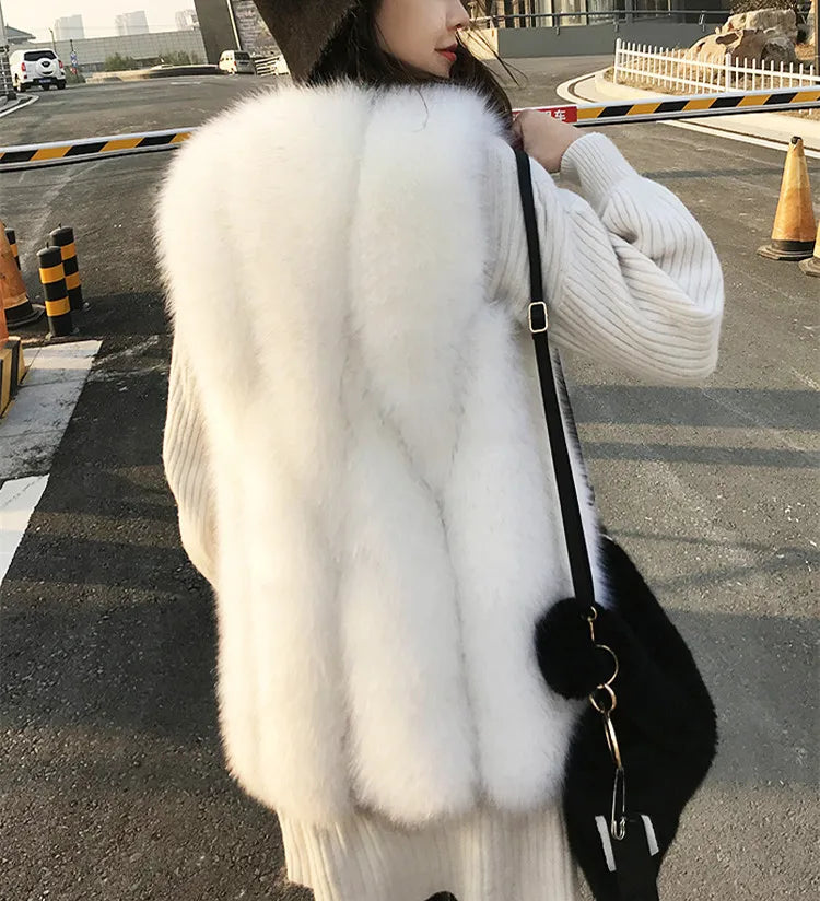 FOLOBE Winter Coat For Women Warm Fashion Women Faux Fur Vest Outerwear Female Soft Faux Fox Fur Coat Female Plus size S-2XL