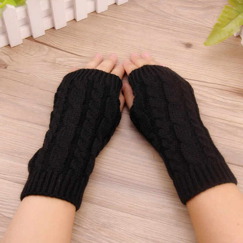 Women Stylish Hand Warmer Winter Gloves Arm Crochet Knitting Faux Wool Mitten Warm Fingerless Glove Gants Femme