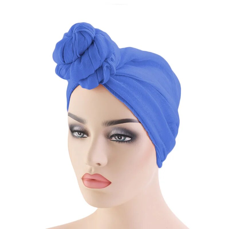 New Women Big Flower Turban Wedding Party Beanie Elegant Cap Head Wrap Long Stretch Jersey Hijab Musulman Scarf  African Turban