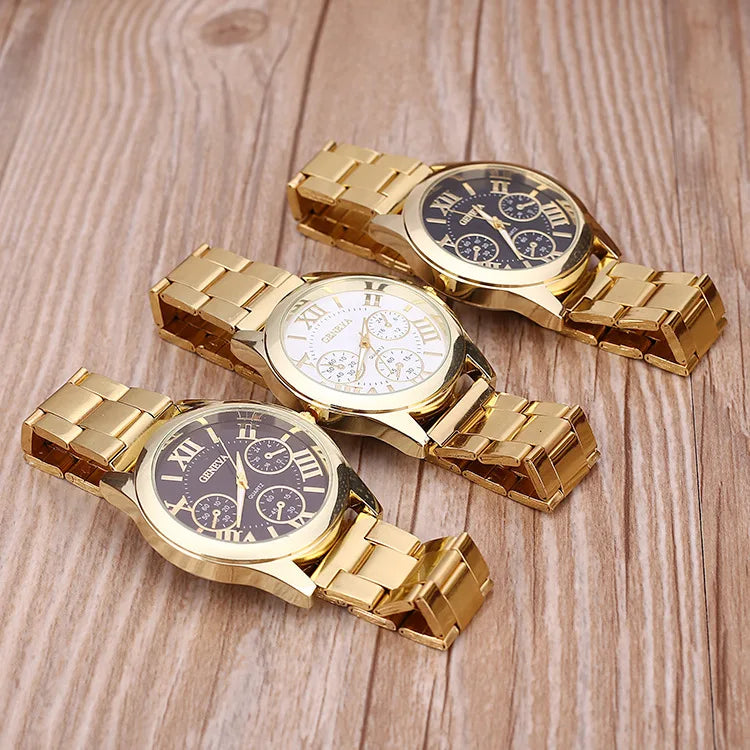 2023 New Brand 3 Eyes Gold Geneva Casual Quartz Watch Women Stainless Steel Dress Watches Relogio Feminino Ladies Clock Hot Sale