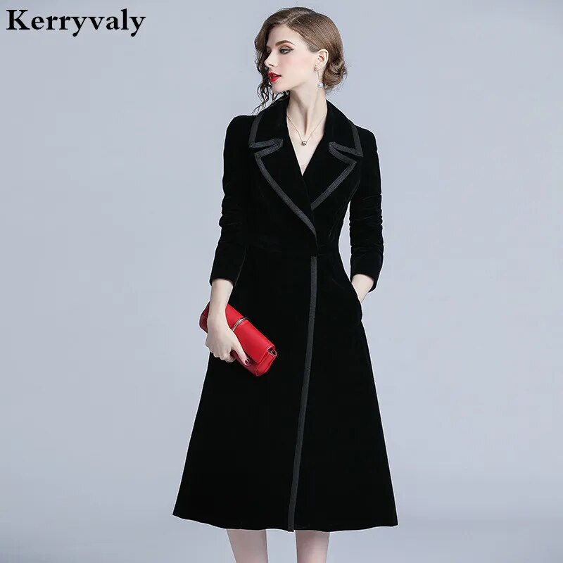 Luxury Black Velvet Long Winter Coat Casacas Para Mujer Invierno 2022 Gothic Long Sleeves Women Coat Casaco Feminino K315