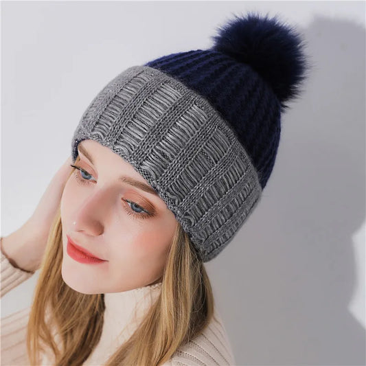 Xthree Women Winter Hat For Girl Knitted Hat Keep Warm Beanie Gorro Wool Rabbit Fur Cashmere Blend Brand Pom Pom Hat For Women