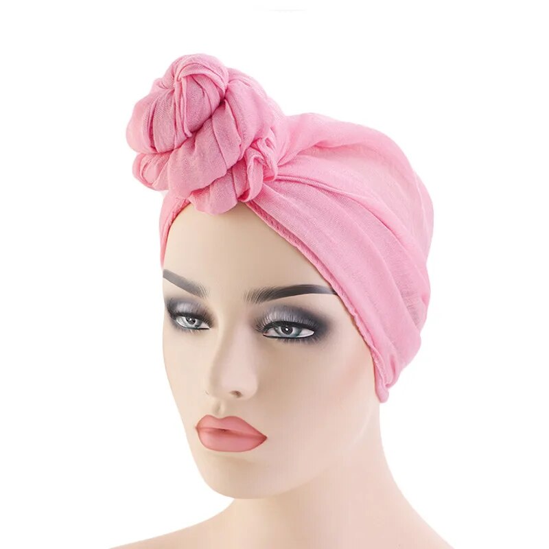 New Women Big Flower Turban Wedding Party Beanie Elegant Cap Head Wrap Long Stretch Jersey Hijab Musulman Scarf  African Turban