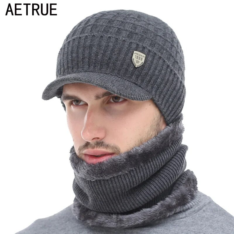 AETRUE Winter Hat Skullies Beanies Hats Winter Beanies For Men Women Wool Scarf Caps Balaclava Mask Gorras Bonnet Knitted Hat