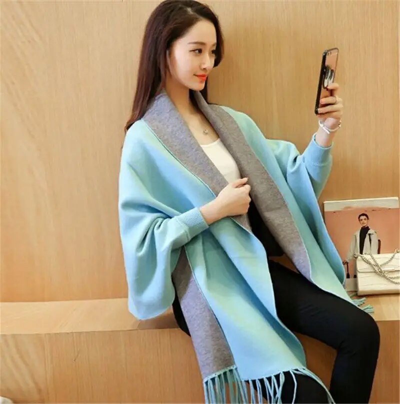 Women's Sweaters Cardigan Tassel Shawl Cape Jacket Long Sleeve Open Stitch Fashion Casual Loose Autumn Winter Coat