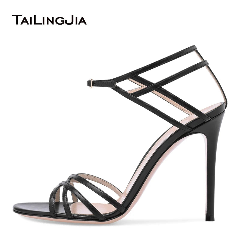 Chic Black High Heels for Woman Heeled Strappy Yellow Sandal Ladies Stiletto Heel Sandals Summer Party Evening Dress Shoes 2022