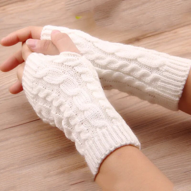 Women Stylish Hand Warmer Winter Gloves Arm Crochet Knitting Faux Wool Mitten Warm Fingerless Glove Gants Femme