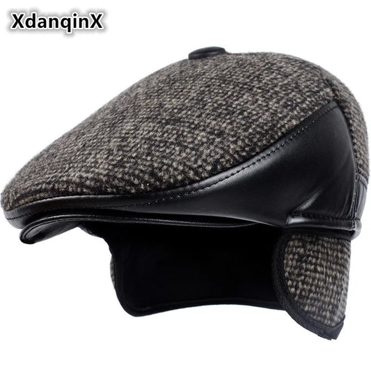 XdanqinX 2022 Winter New Men's Hat Woolen Thick Warm Berets With Earmuffs Male Bone Dad's Hat Trucker Winter Plush Fluff Hats