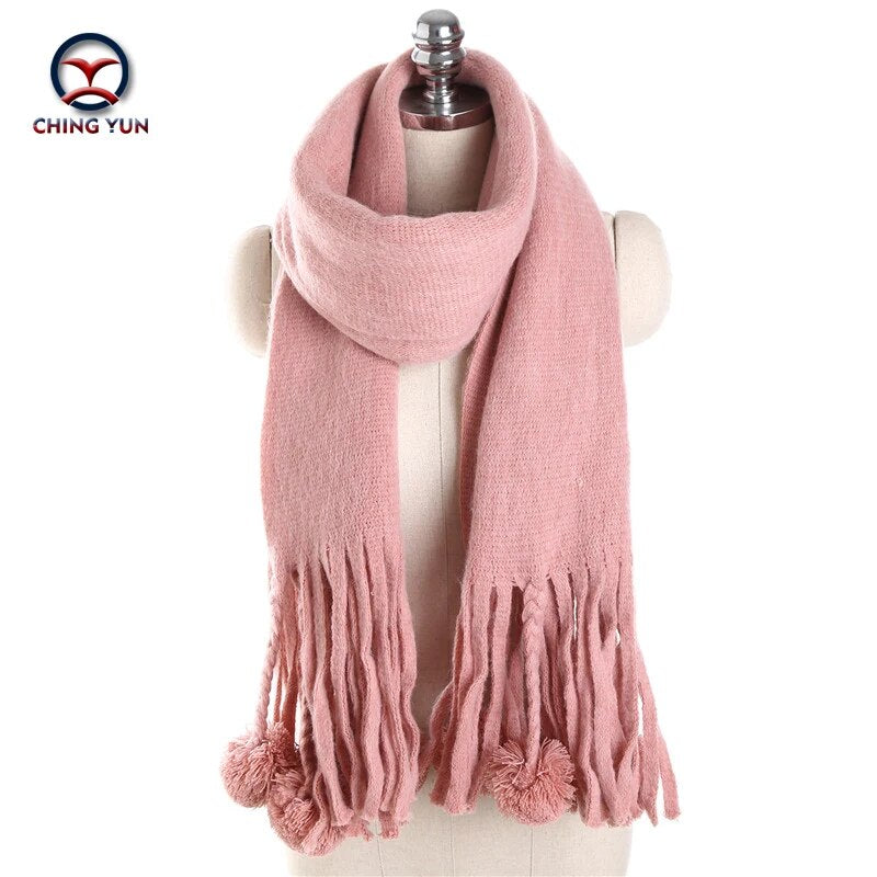 CHING YUN New winter pure cashmere fringed ball decorative scarf fashion woman warm scarf  lady shawls wholesale La bufanda