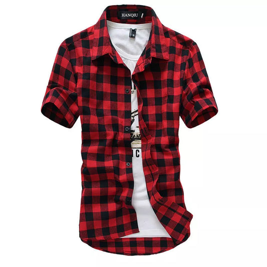 Red And Black Plaid Shirt Men Shirts 2023 New Summer Fashion Chemise Homme Mens Checkered Shirts Short Sleeve Shirt Men Blouse