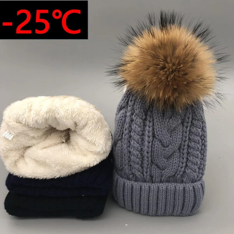 2021 Skullies Beanies women Plus velvet Winter Hat For Women Warm Women Hat Brand Knitting Cap 18cm fur pom poms Leisure Hat