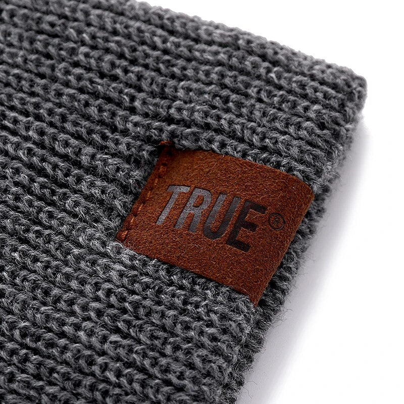 7 Colors PU Letter True Casual Beanies for Men Women Girl Boy Fashion Knitted Winter Hat Solid Hip-hop Skullies Hat Unisex Cap